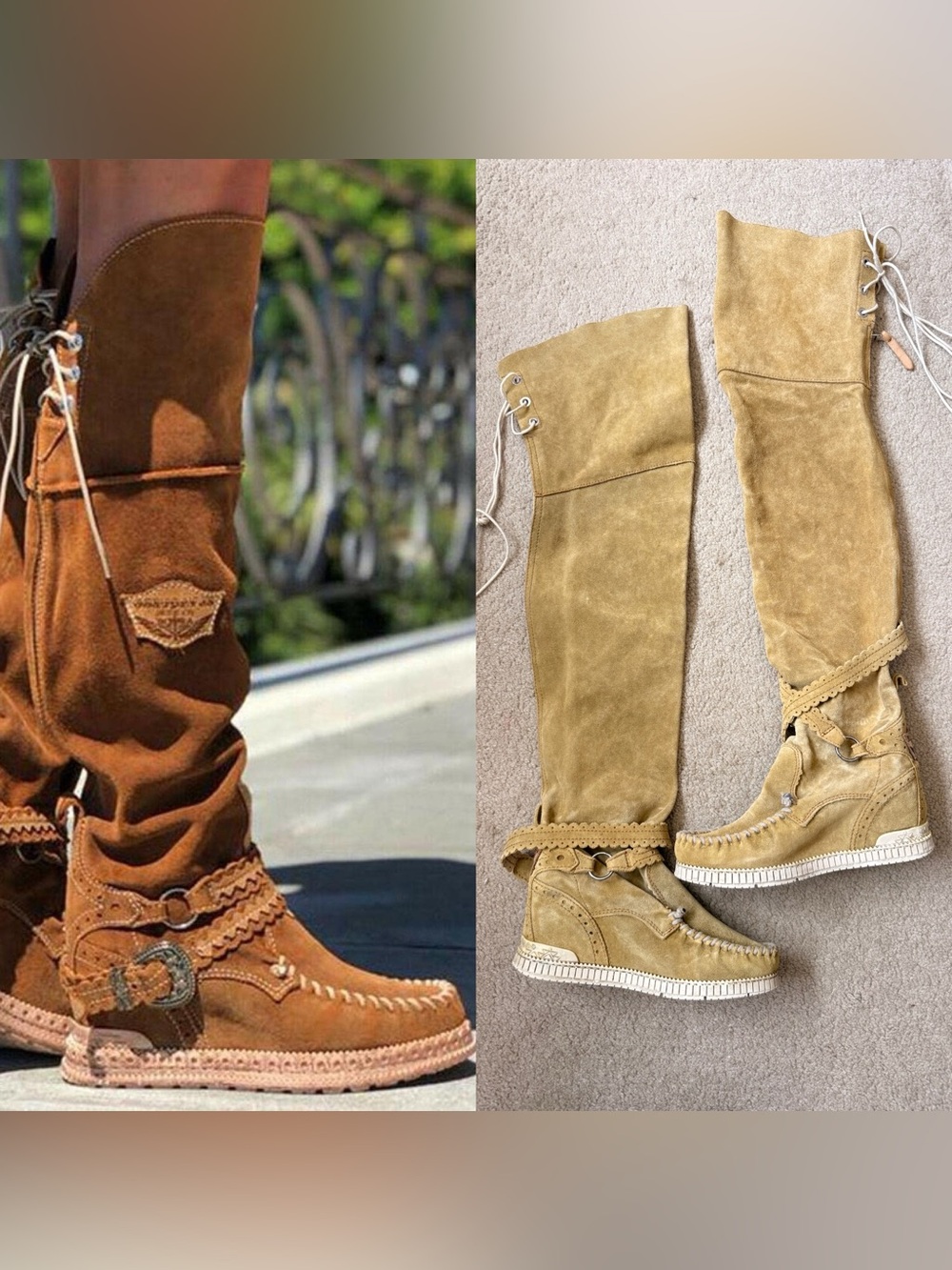 El Vaquero OTK Back Zipper Half-Lace Boots 37 EUC Suede Leather Moccasin Boots